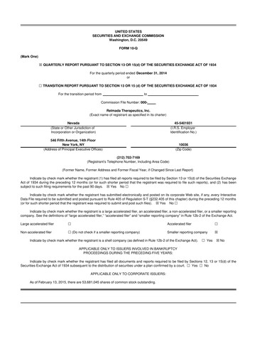 Thumbnail Relmada Therapeutics 10-Q Quarterly Report FY2015 