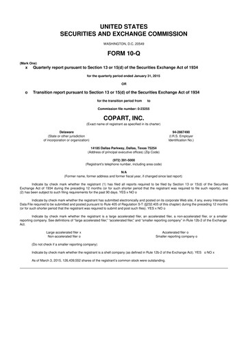 Miniature Copart
 10-Q Rapport trimestriel 2015 