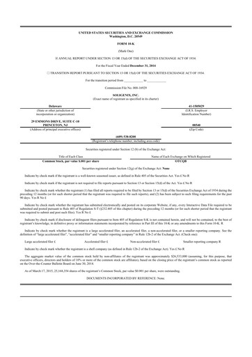 Thumbnail Soligenix 10-K Annual Report 2014