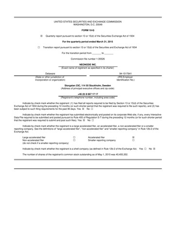 Thumbnail Neonode 10-Q Quarterly Report FY2015 