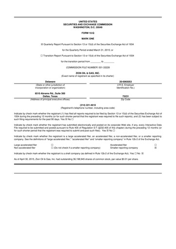 Thumbnail Zion Oil & Gas 10-Q Quarterly Report FY2015 