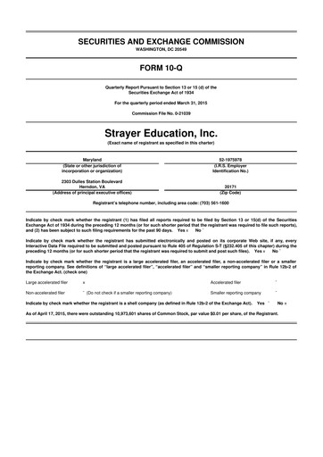 Thumbnail Strategic Education
 10-Q Quarterly Report FY2015 