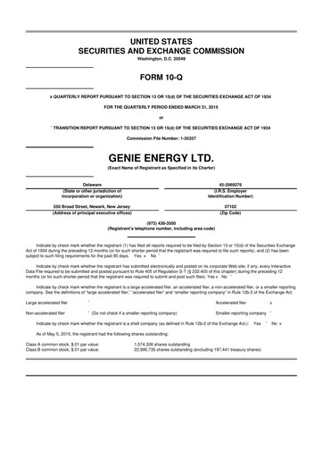 Thumbnail Genie Energy
 10-Q Quarterly Report FY2015 