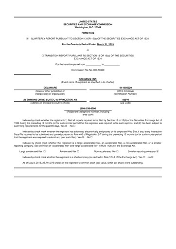 Thumbnail Soligenix 10-Q Quarterly Report FY2015 