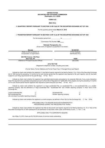 Thumbnail Relmada Therapeutics 10-Q Quarterly Report FY2015 