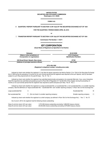 Thumbnail IDT Corporation
 10-Q Quarterly Report FY2015 