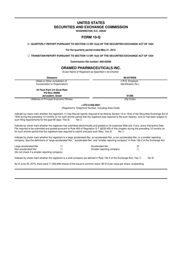 Miniature Oramed Pharmaceuticals 10-Q Rapport trimestriel 2015 