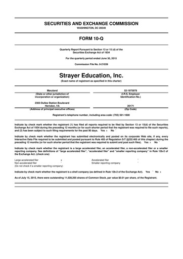 Thumbnail Strategic Education
 10-Q Quarterly Report FY2015 