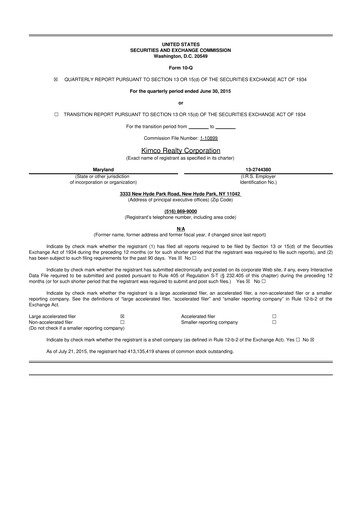 Vorschaubild Kimco Realty
 10-Q Quartalsbericht 2015 