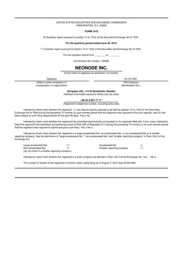 Thumbnail Neonode 10-Q Quarterly Report FY2015 