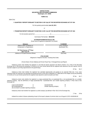 Thumbnail Actinium Pharmaceuticals 10-Q Quarterly Report FY2015 