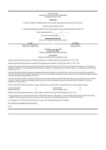 Thumbnail Relmada Therapeutics 10-K Annual Report 2015