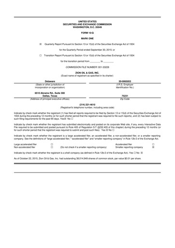 Thumbnail Zion Oil & Gas 10-Q Quarterly Report FY2015 