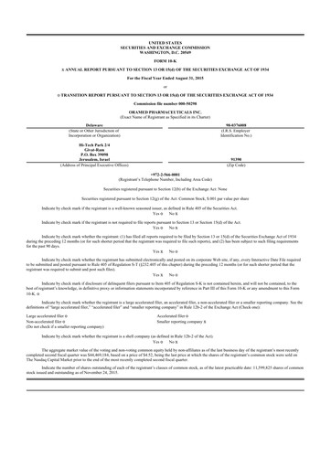 Thumbnail Oramed Pharmaceuticals 10-K Annual Report 2015