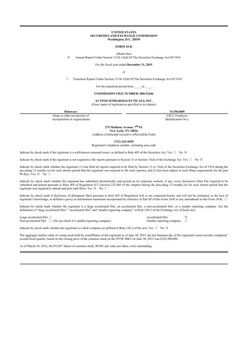 Thumbnail Actinium Pharmaceuticals 10-K Annual Report 2015