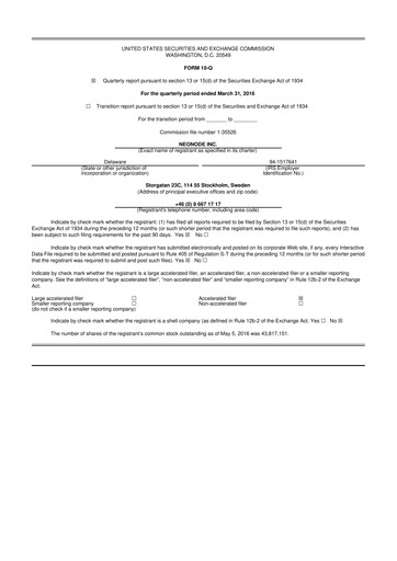 Thumbnail Neonode 10-Q Quarterly Report FY2016 