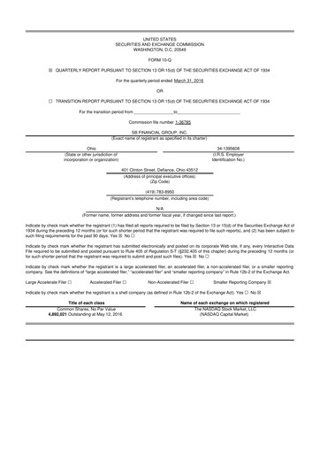 Miniature SB Financial Group 10-Q Rapport trimestriel 2016 