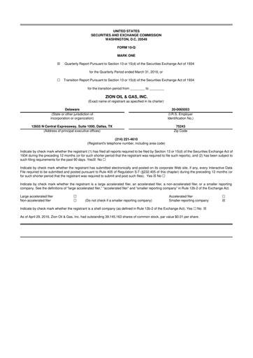 Thumbnail Zion Oil & Gas 10-Q Quarterly Report FY2016 