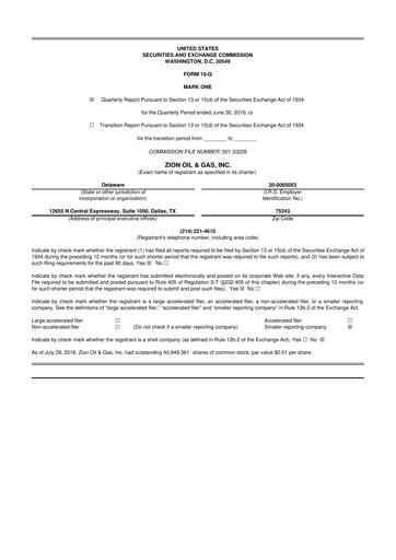 Thumbnail Zion Oil & Gas 10-Q Quarterly Report FY2016 