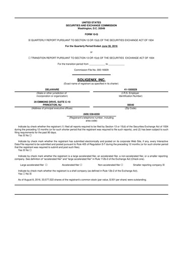 Thumbnail Soligenix 10-Q Quarterly Report FY2016 