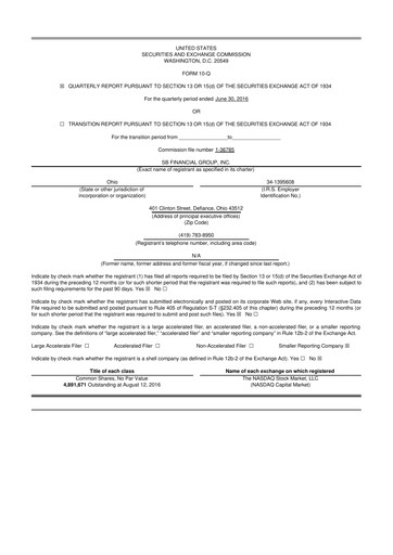 Miniature SB Financial Group 10-Q Rapport trimestriel 2016 