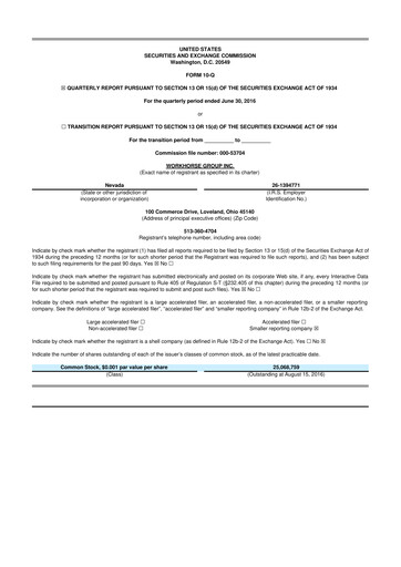 Miniature Workhorse Group
 10-Q Rapport trimestriel 2016 