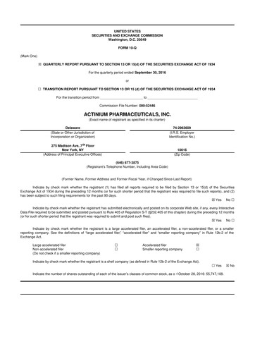 Thumbnail Actinium Pharmaceuticals 10-Q Quarterly Report FY2016 