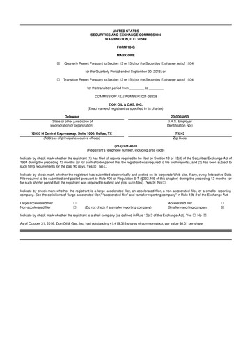 Thumbnail Zion Oil & Gas 10-Q Quarterly Report FY2016 