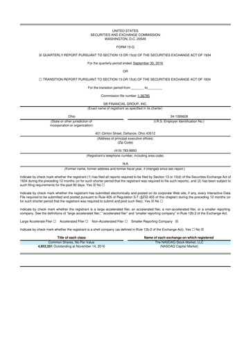 Miniature SB Financial Group 10-Q Rapport trimestriel 2016 