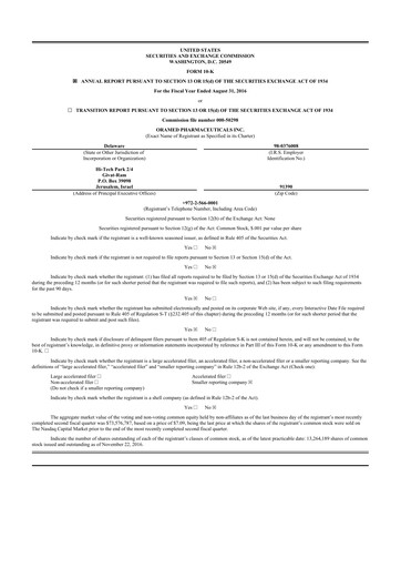 Thumbnail Oramed Pharmaceuticals 10-K Annual Report 2016