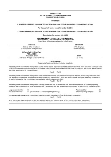 Miniature Oramed Pharmaceuticals 10-Q Rapport trimestriel 2017 