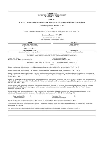 Miniature Workhorse Group
 10-K Rapport annuel 2016