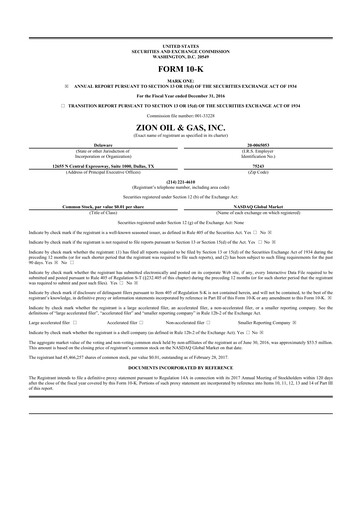 Miniature Zion Oil & Gas 10-K Rapport annuel 2016