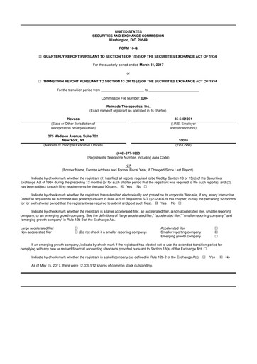 Thumbnail Relmada Therapeutics 10-Q Quarterly Report FY2017 
