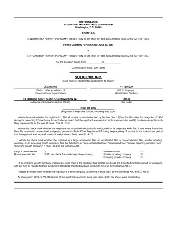 Thumbnail Soligenix 10-Q Quarterly Report FY2017 