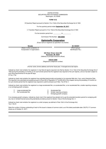 Thumbnail OptimizeRx 10-Q Quarterly Report FY2017 