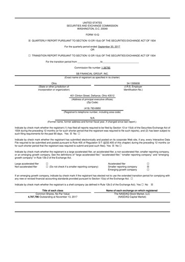 Miniature SB Financial Group 10-Q Rapport trimestriel 2017 