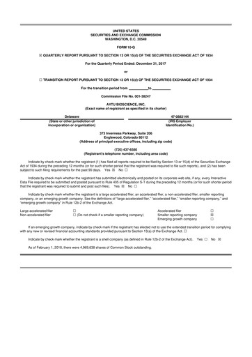 Thumbnail Aytu BioScience
 10-Q Quarterly Report FY2018 