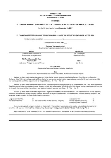 Thumbnail Relmada Therapeutics 10-Q Quarterly Report FY2018 