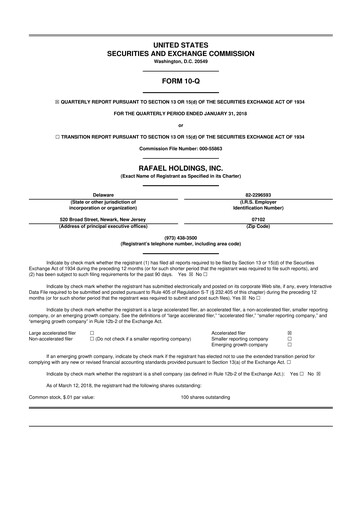 Thumbnail Rafael Holdings 10-Q Quarterly Report FY 