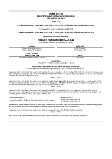 Miniature Oramed Pharmaceuticals 10-Q Rapport trimestriel 2018 
