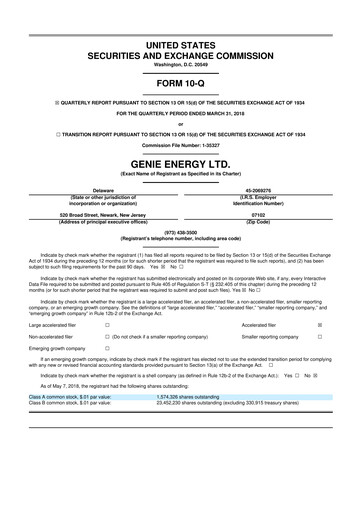 Thumbnail Genie Energy
 10-Q Quarterly Report FY2018 