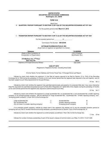 Thumbnail Actinium Pharmaceuticals 10-Q Quarterly Report FY2018 
