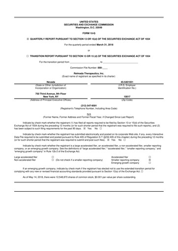 Thumbnail Relmada Therapeutics 10-Q Quarterly Report FY2018 