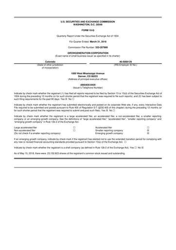 Thumbnail GrowGeneration
 10-Q Quarterly Report FY2018 