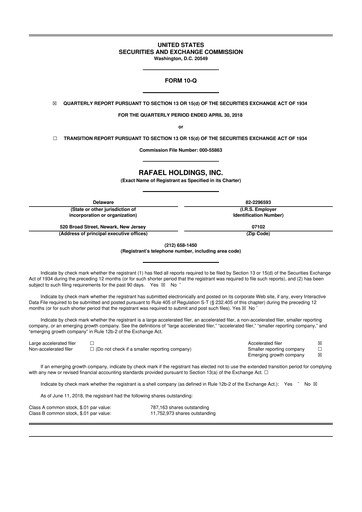 Thumbnail Rafael Holdings 10-Q Quarterly Report FY 