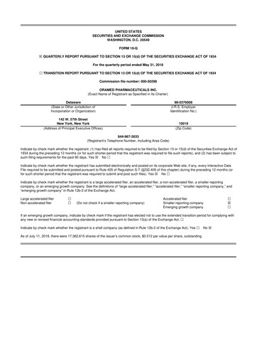 Miniature Oramed Pharmaceuticals 10-Q Rapport trimestriel 2018 
