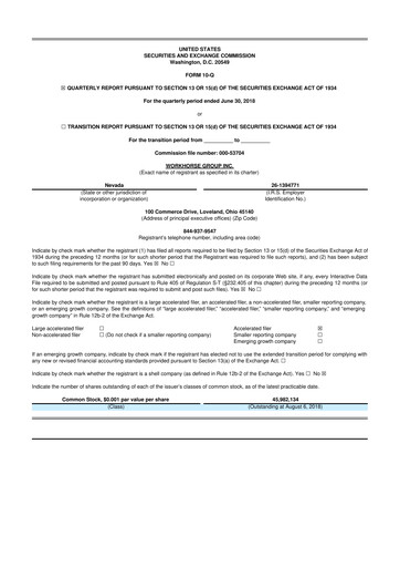 Miniature Workhorse Group
 10-Q Rapport trimestriel 2018 