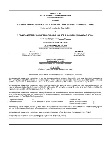 Thumbnail Adial Pharmaceuticals
 10-Q Quarterly Report FY2018 