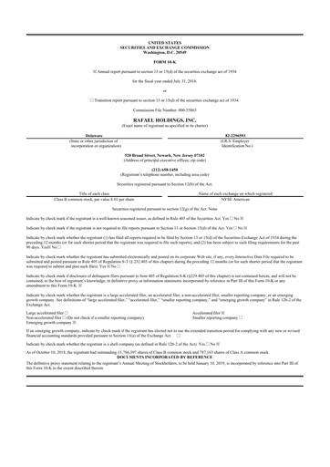 Thumbnail Rafael Holdings 10-K Annual Report 2018